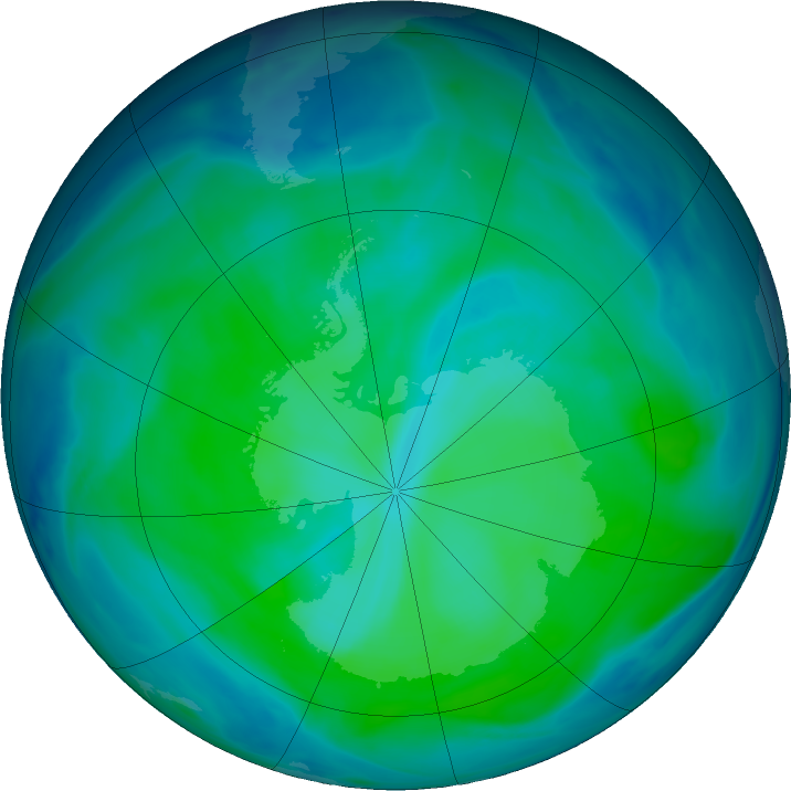 Antarctic ozone map for 02 January 2021
